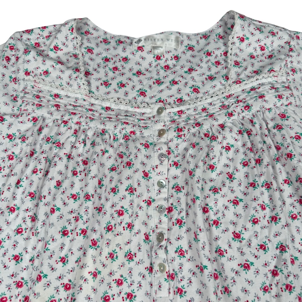 Eileen West Womens Floral Cotton Long Sleeve Nightgown White Red Large C5819939